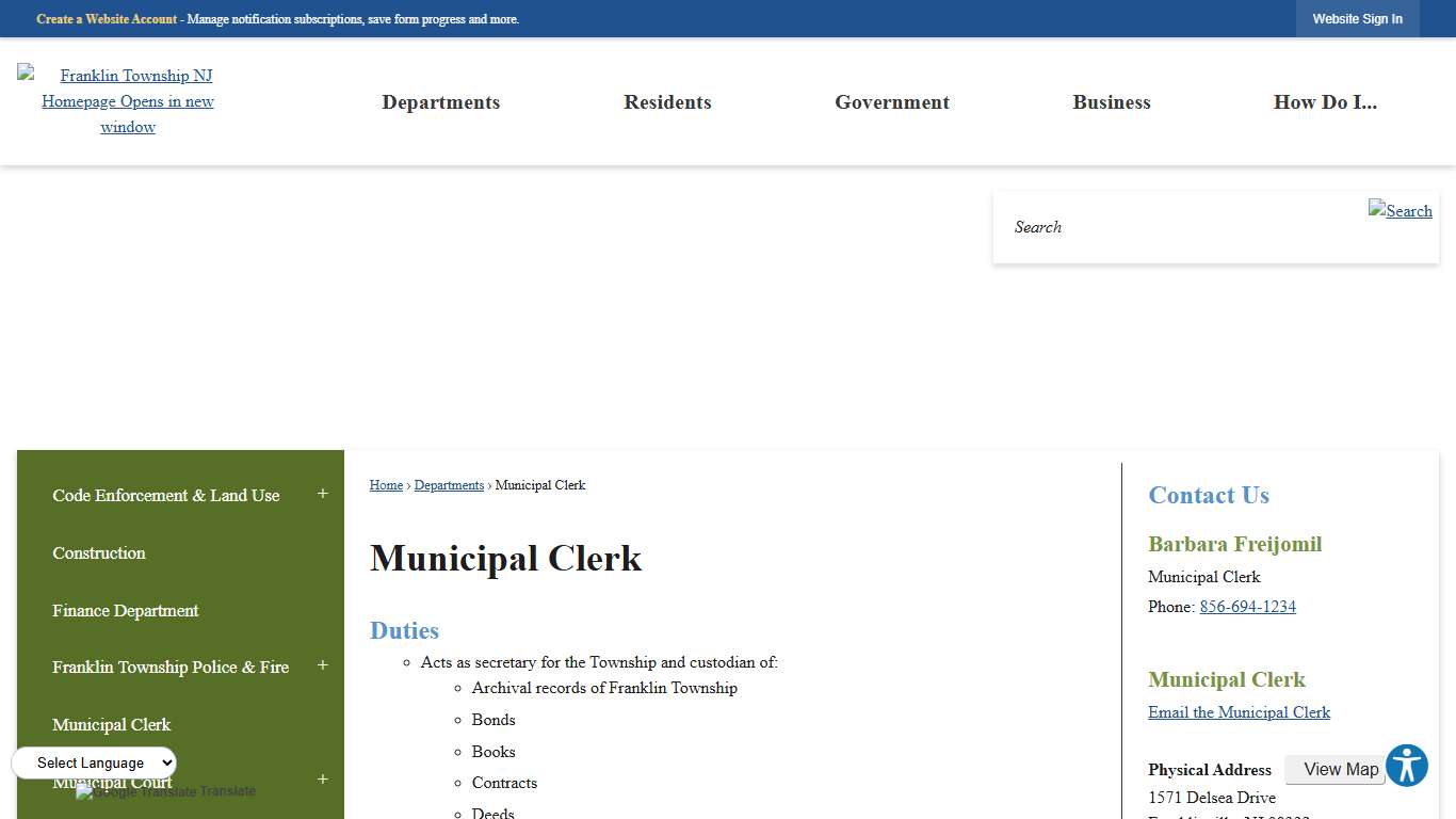 Municipal Clerk Franklin Township, NJ